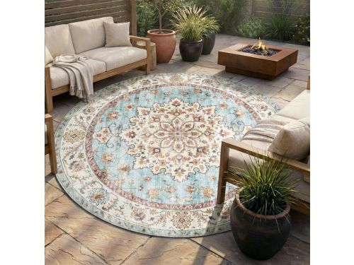 Rond vintage buitenkleed - Santo Medaillon Lichtblauw - Ø 160cm