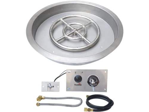 Ronde 25 inch drop-in vuurkorfkit met vonkontstekingsset - roestvrijstalen gasvuurkorf