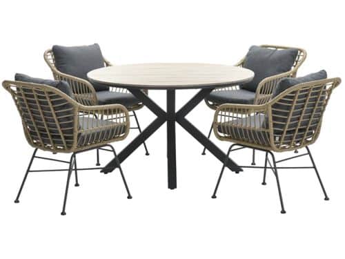 Ronde 4-persoons tuinset - Edison tafel - 4 Margriet stoelen