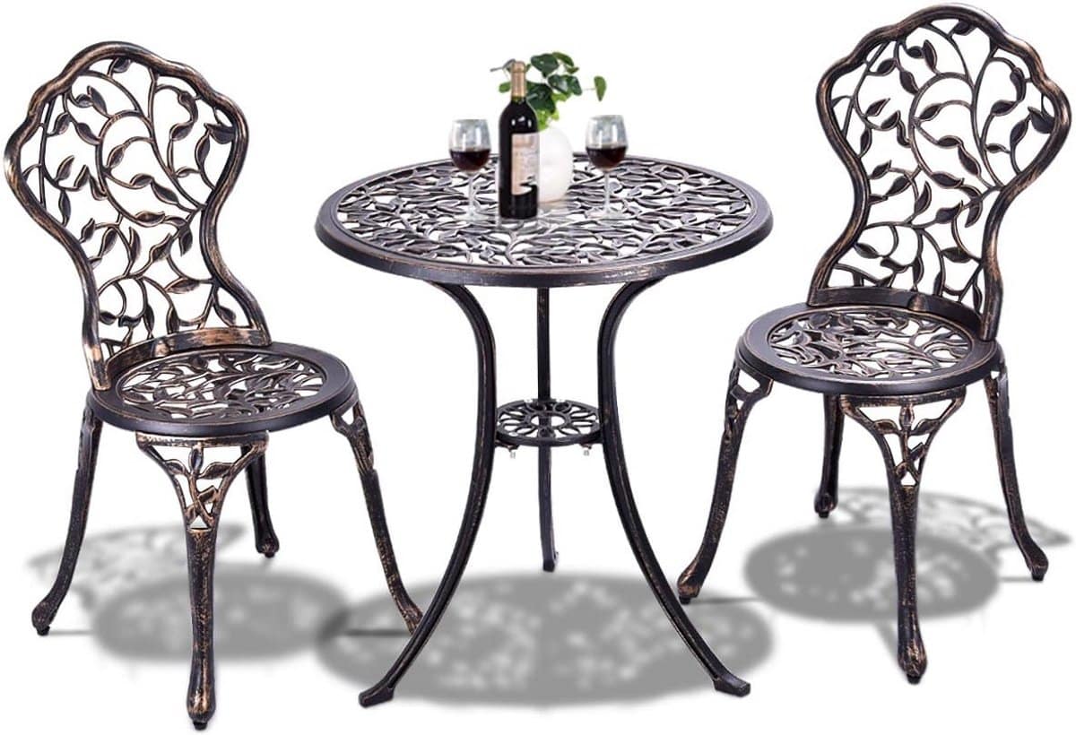 ronde balkonset met 2 stoelen in rozenontwerp gietijzer tuinmeubelen