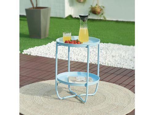 Ronde Bijzettafel Buiten met Afneembare Dienblad Balkon Tuin 57.5xØ40 cm