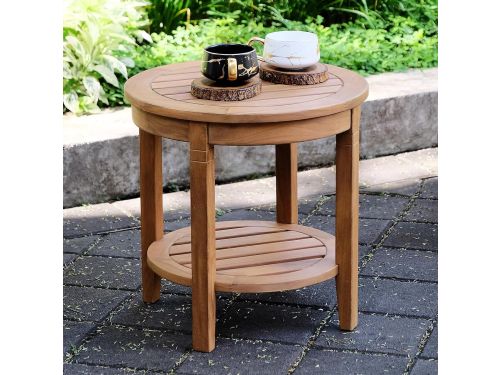 Ronde Bijzettafel Buitengebruik van Massief Teakhout - Natuurlijke Tuintafel