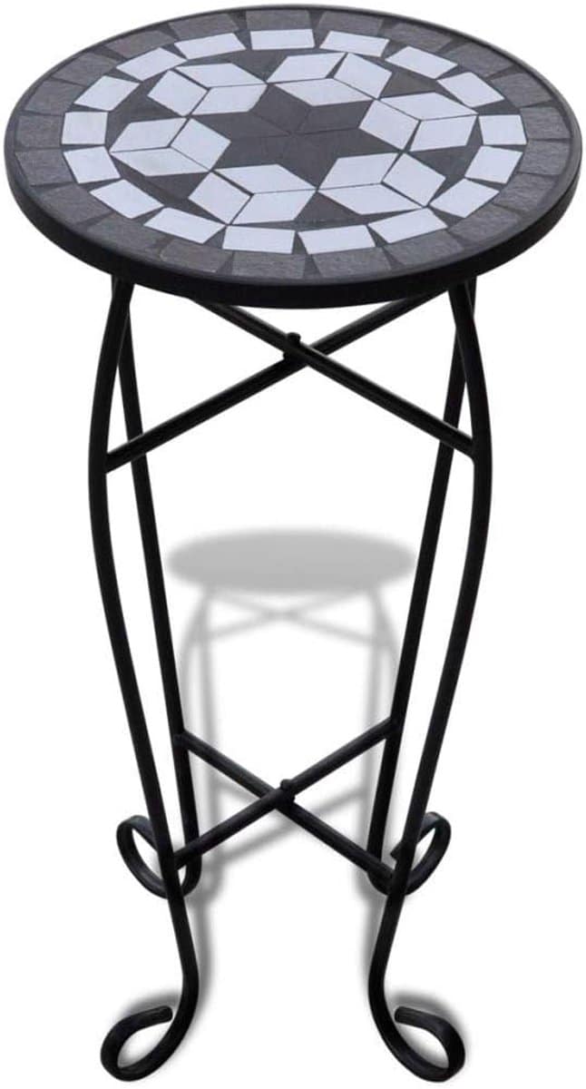 ronde bijzettafel met mozaïekblad en ijzeren frame voor balkon en