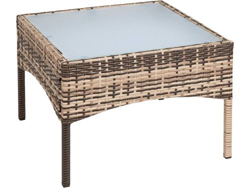 Ronde Bijzettafel Polyrotan met Melkglas Tafelblad - Loungentafel voor Tuin