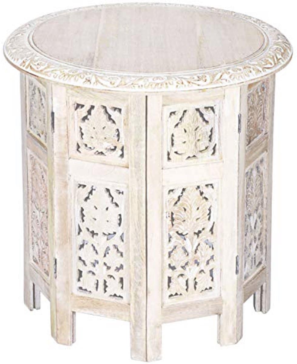 ronde bijzettafel van hout oosterse klaptafel met shabby white