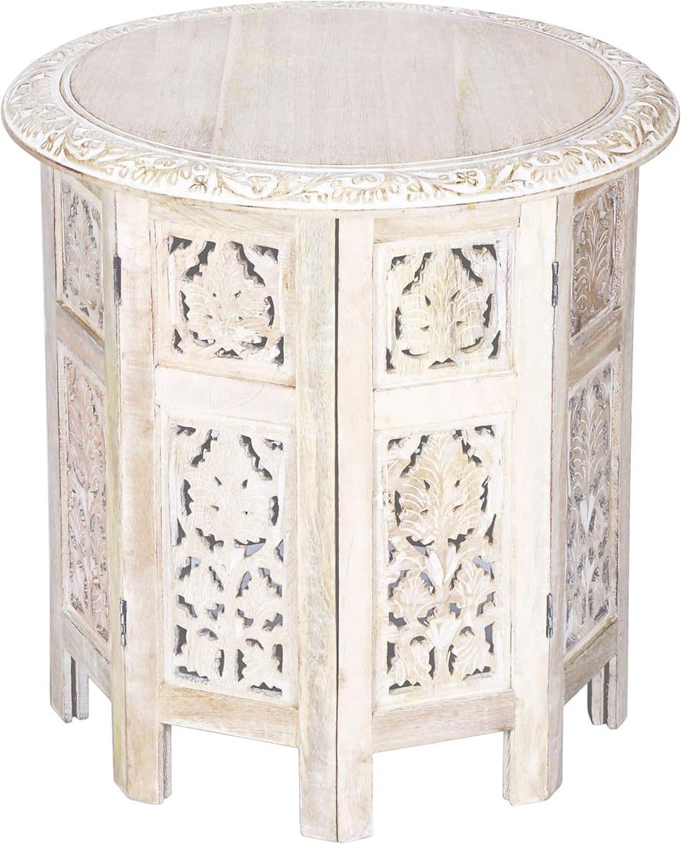 ronde bijzettafel van hout oosterse klaptafel met shabby white