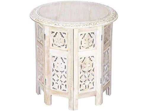 Ronde Bijzettafel van Hout - Oosterse Klaptafel met Shabby White