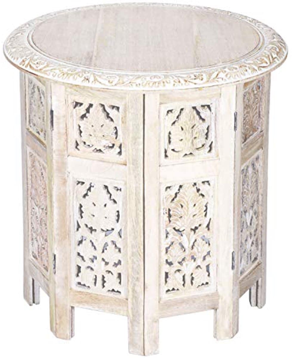 ronde bijzettafel van hout oosterse klaptafel met shabby white