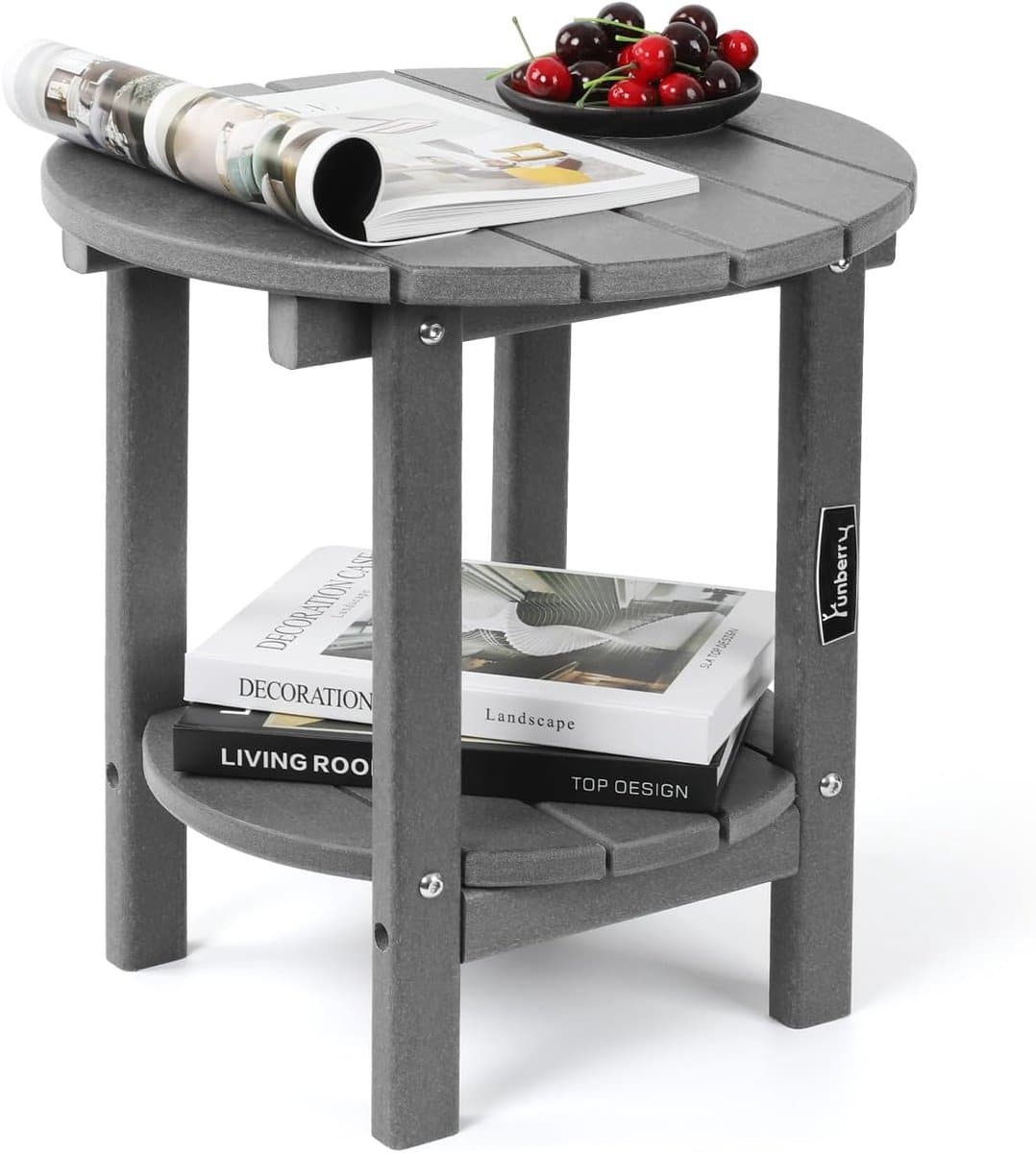 ronde bijzettafel voor buiten met 2 niveaus weerbestendig polywood