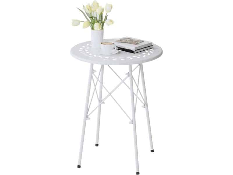 Ronde bijzettafel - weerbestendig - wit - metaal - voor