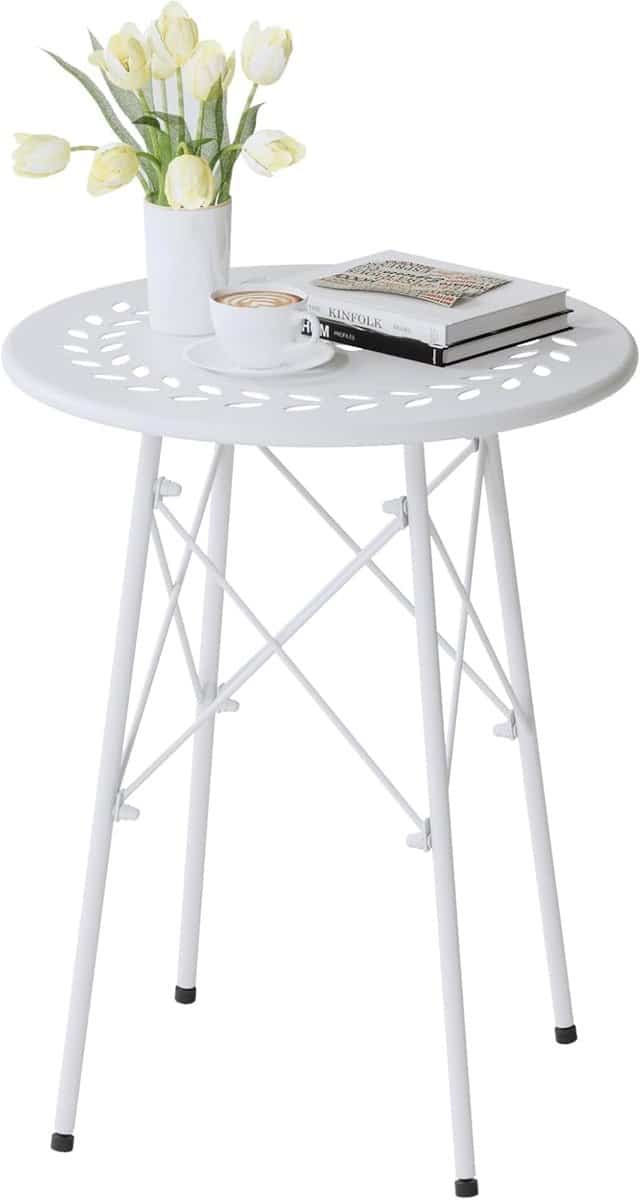 ronde bijzettafel weerbestendig wit metaal voor