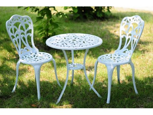 Ronde Bistroset 2 Personen Tuinmeubelen Aluminium Onderhoudsvrij Klassiek Wit