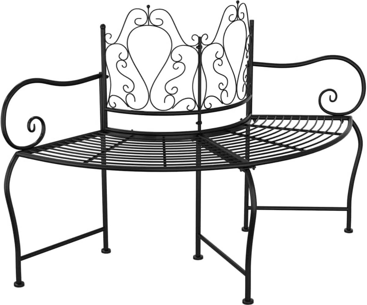 ronde boombank van zwart staal, 150 cm breed
