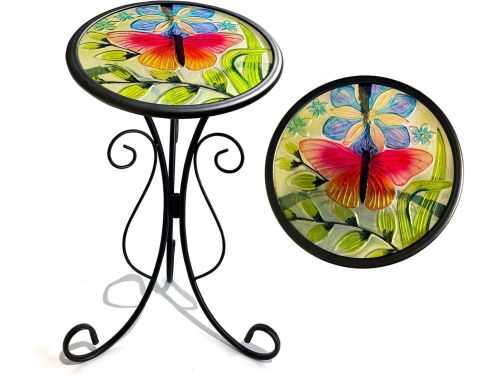 Ronde Buiten Bijzettafel met Glazen Top voor Tuin