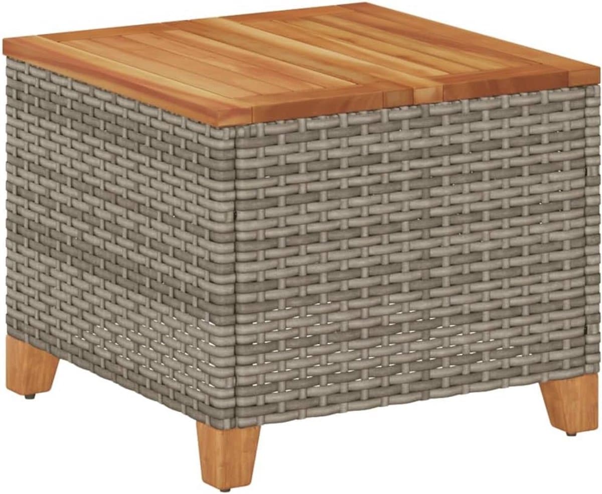 ronde buiten bijzettafel poly rattan en acaciatafel voor tuin