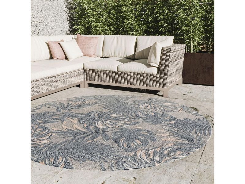 Ronde Buiten- en Binnentapijt 200x200 cm Weerbestendig met Bloemmotief