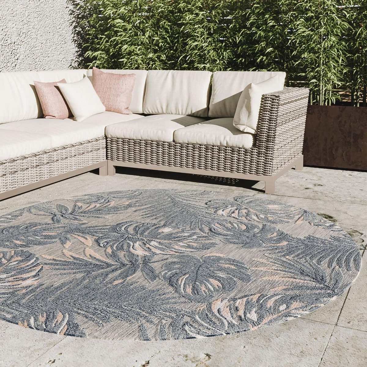 ronde buiten en binnentapijt 200×200 cm weerbestendig met bloemmotief