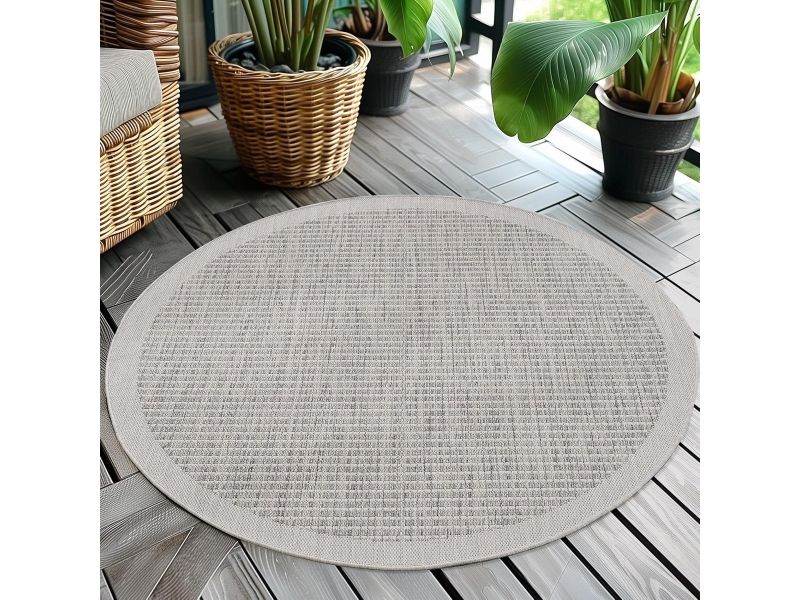 Ronde Buitenmat Weerbestendig Grijs 160 cm - Platgeweven Tuintapijt met