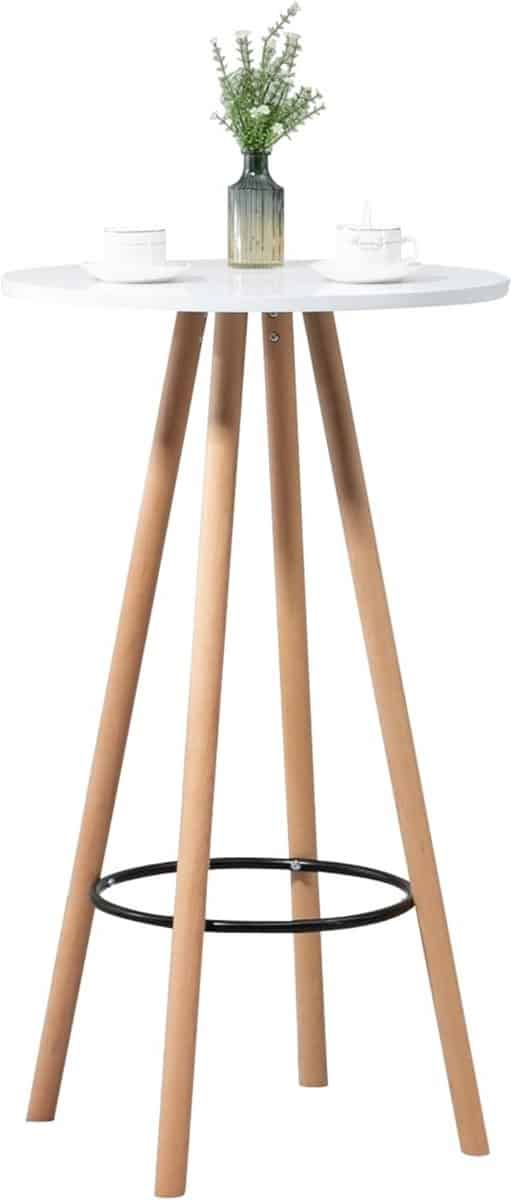 ronde hoge bartafel met houten poten scandinavische partytafel