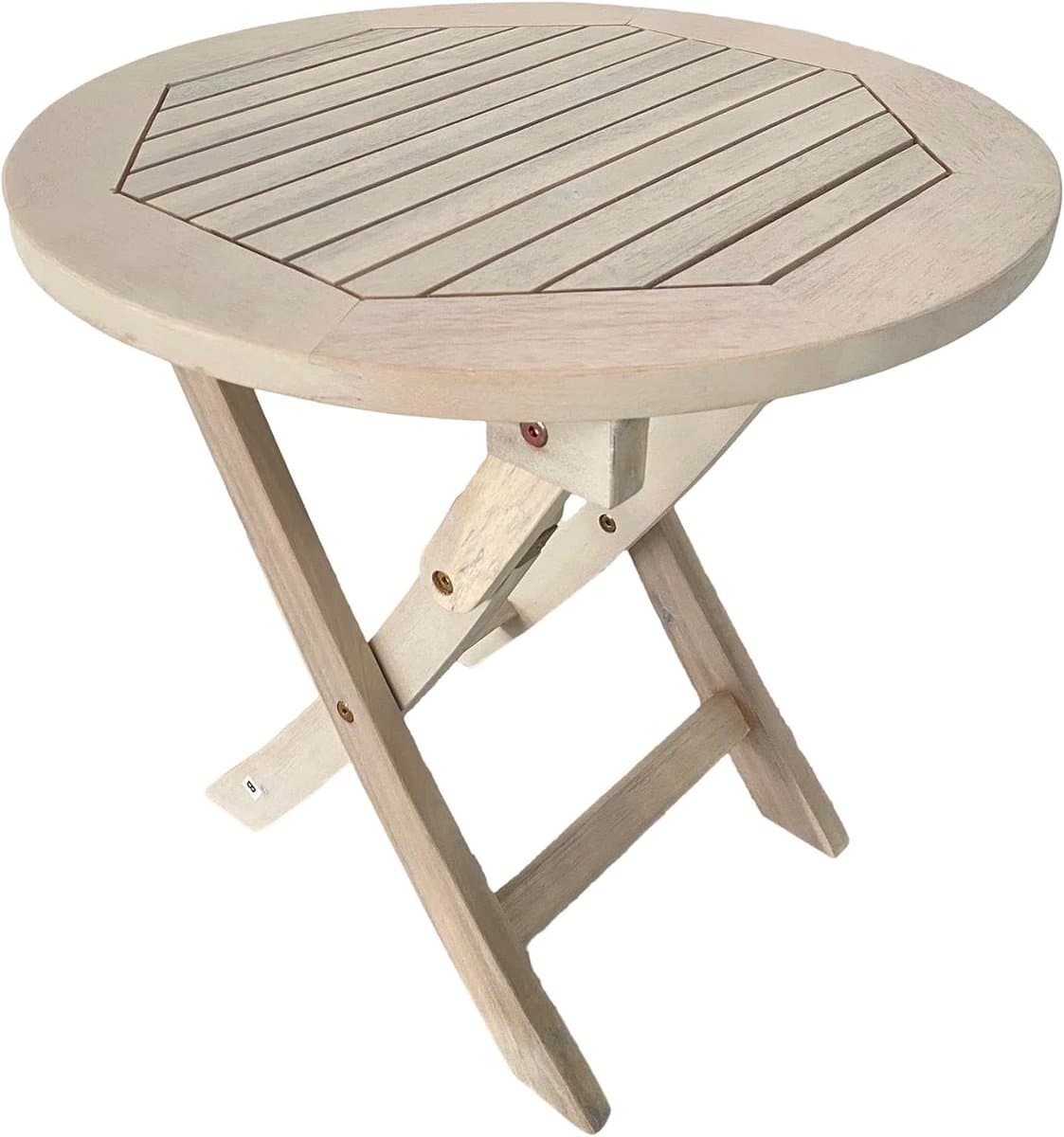 ronde klaptafel houten bijzettafel balkon tafel acacia wit geglazuurd 48