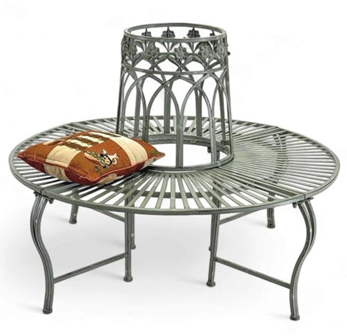 ronde metalen tuinbank weerbestendig grijs Ø 120 cm