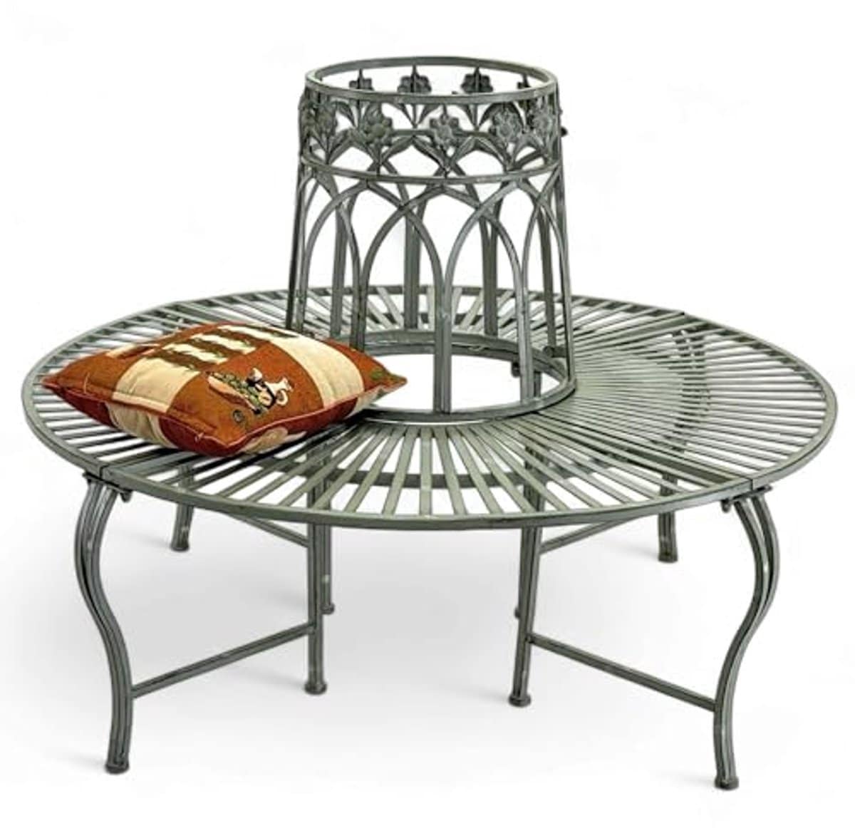 ronde metalen tuinbank weerbestendig grijs Ø 120 cm