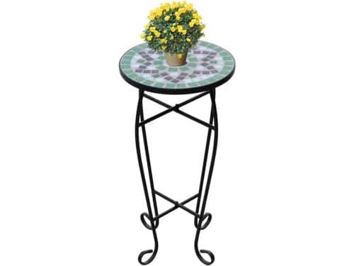 Ronde Mozaïek Bijzettafel Groen Wit voor Tuin en Balkon 30cm