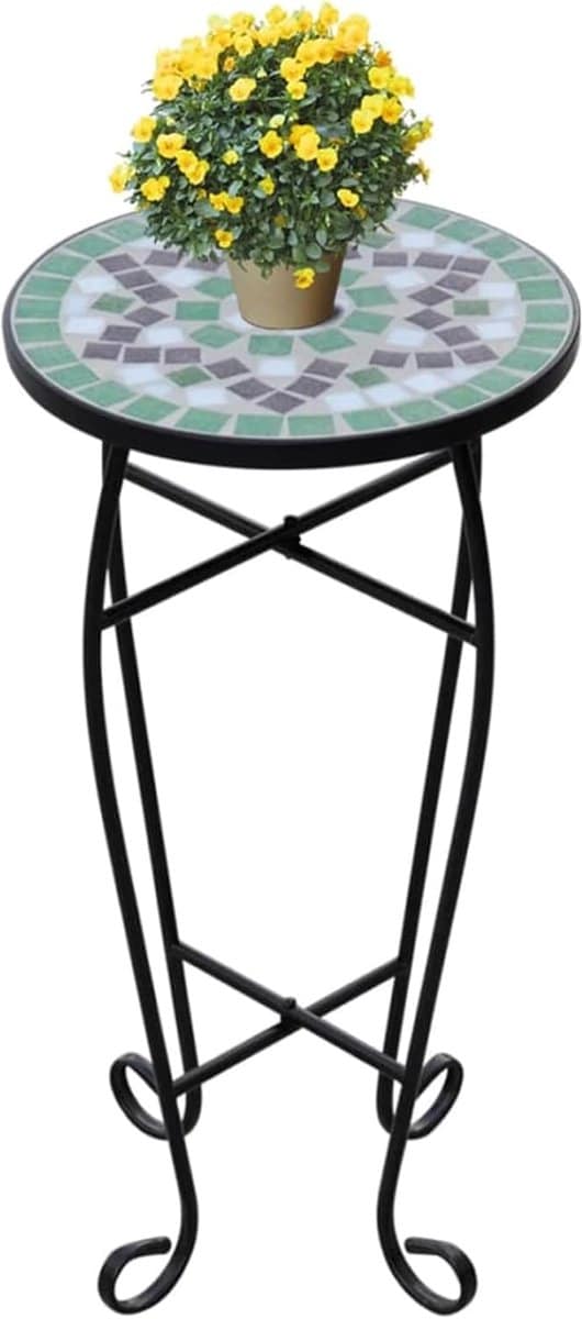 ronde mozaïek bijzettafel groen wit voor tuin en balkon 30cm