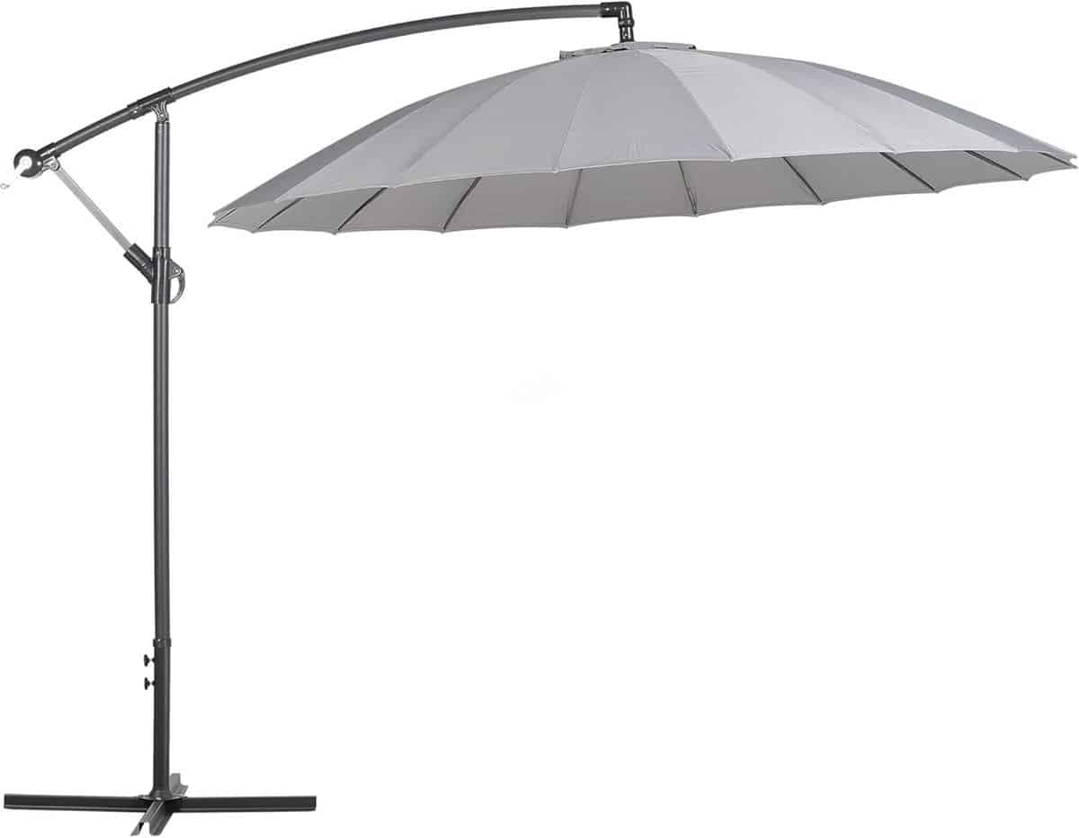 ronde zweefparasol donkergrijs polyester uv bescherming 268 cm