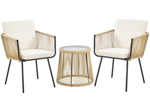 Rotan Balkonset 3-Delig - 2 Stoelen Met Kussens + Tafel