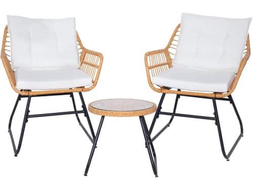 Rotan Balkonset 3-Delig Tuinmeubelset voor 2 Personen met Kussens Bistroset