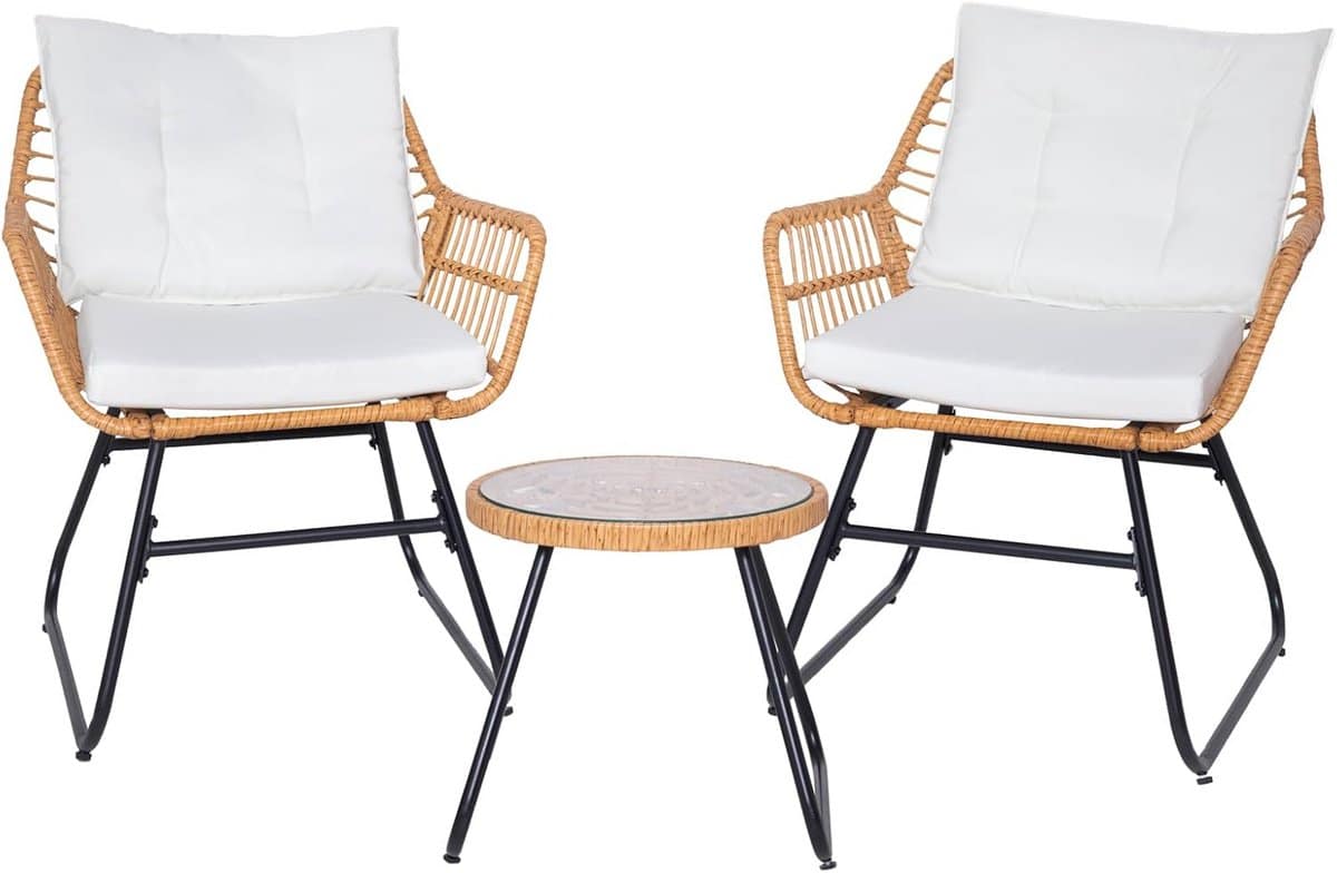 rotan balkonset 3 delig tuinmeubelset voor 2 personen met kussens bistroset