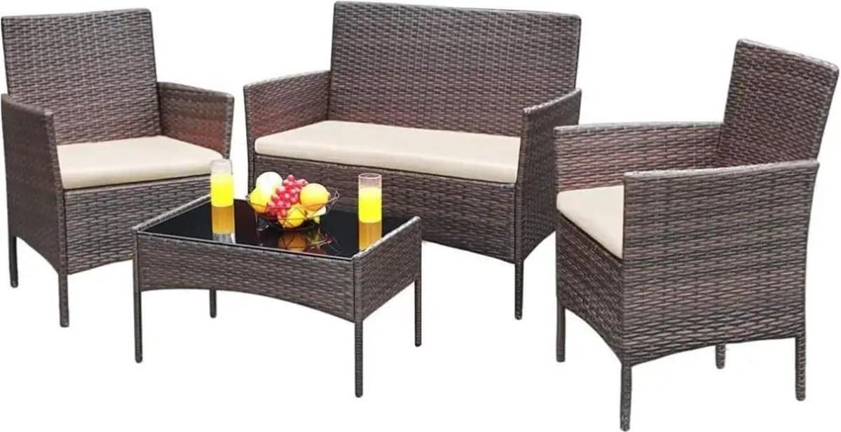 rotan lounge tuinmeubelset tafel stoel bank