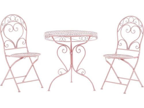 Roze Metalen Bistroset voor Balkon en Terras - Ronde Tafel