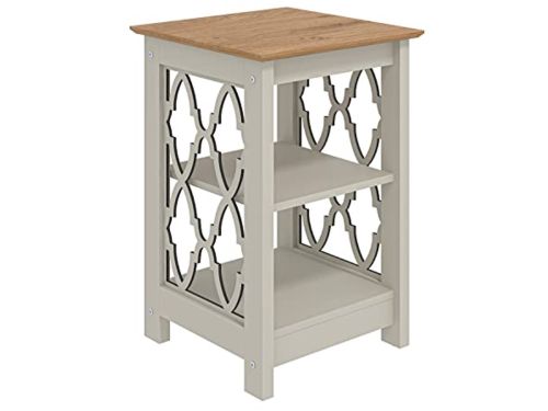 Ruimtebesparende Bijzettafel met Plank in Lichtgrijs en Eiken