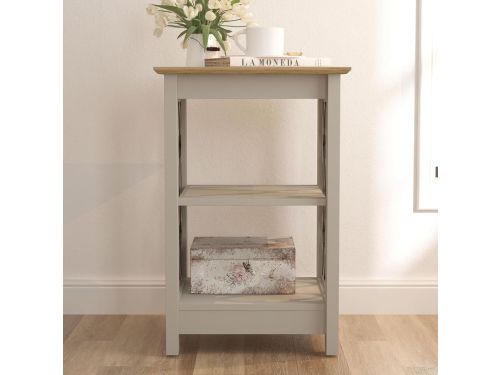 Ruimtebesparende Bijzettafel met Plank in Lichtgrijs en Eiken
