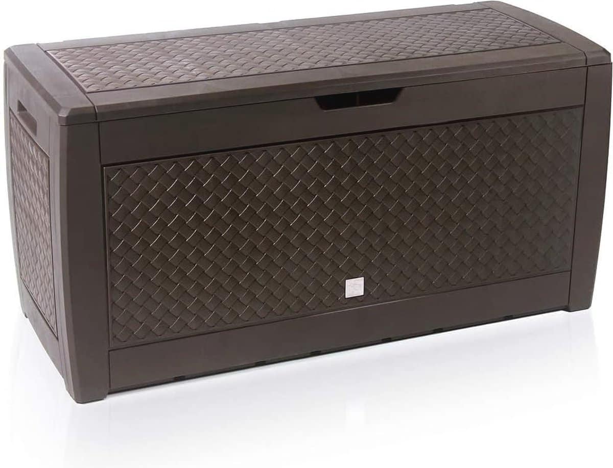 ruimtebesparende rotan look tuinbox 310 liter met wielen en vergrendeling