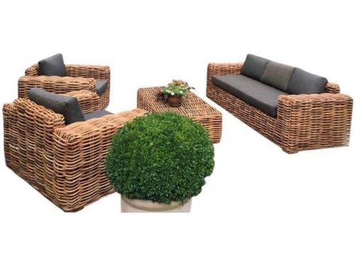 Sabuga stoel-bank loungeset 4 delig naturel rotan