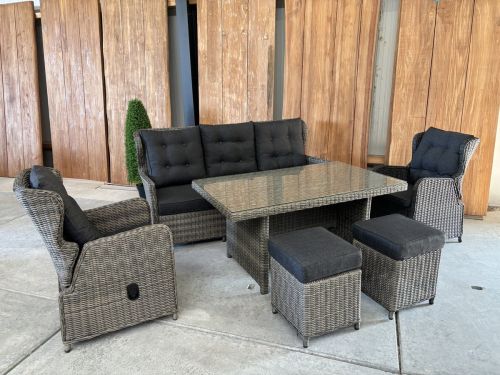 Saint Tropez dining/loungeset verstelbaar incl 2x stool dikke draad kubu