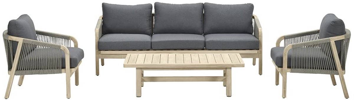 santos loungeset 4 delig acaciahout white wash rope dgrijs mgrey