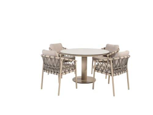 Sarah Ø120 cm met 4x Piacenza dining stoel latte