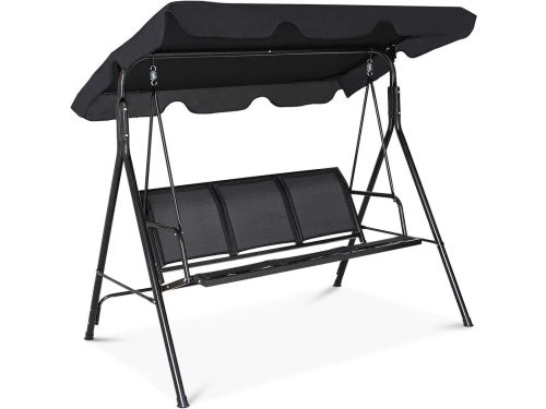 Schommelbank met zonnedak, tuinschommel 3-zits, schommelbank zwart