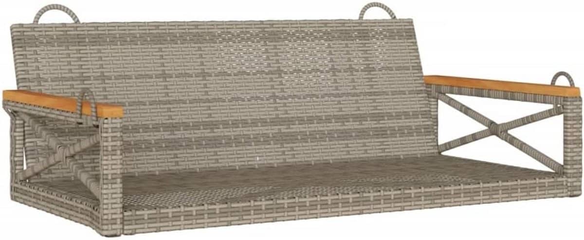 schommelbank tuin buiten grijs poly rattan en hout