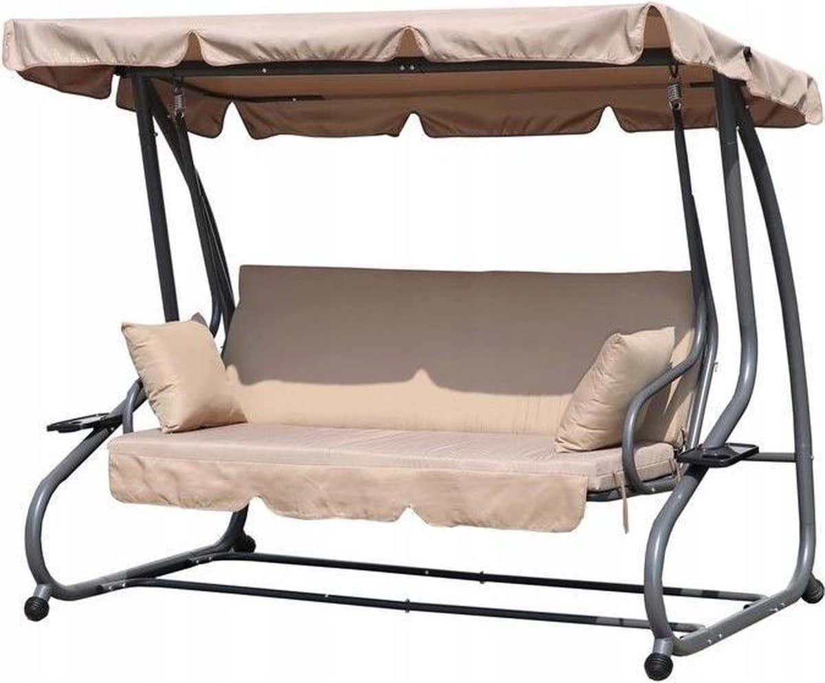schommelbank tuinschommel met klapbare rugleuning beige