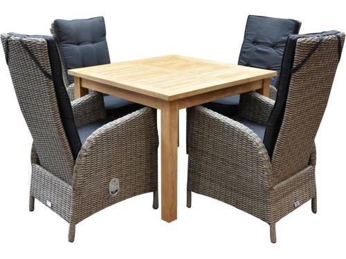 Selena Menorca dining tuinset 100x100xH79 cm 5-delig teak grijs