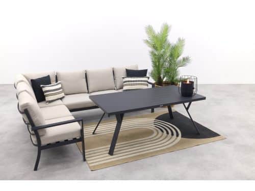 Sergio lounge dining set 3-delig - Links - Carbon black/Desert