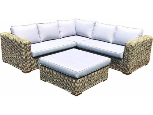Serva hoek loungeset 4-delig naturel rotan