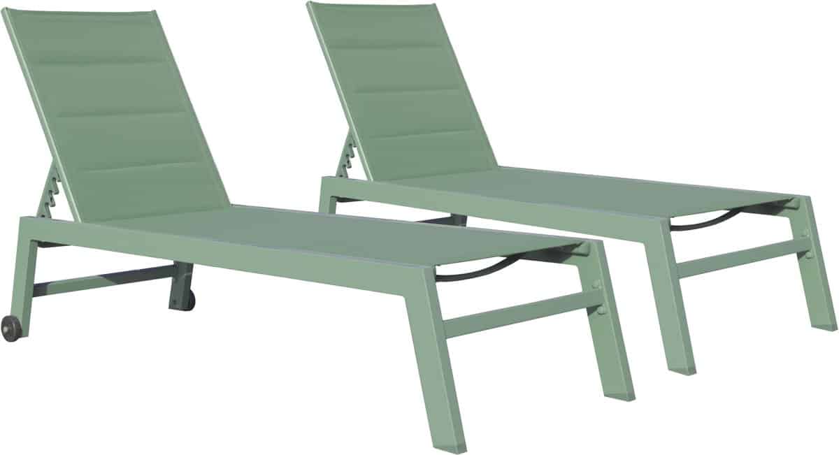 set van 2 barbados ligbedden in saliegroen textilene
