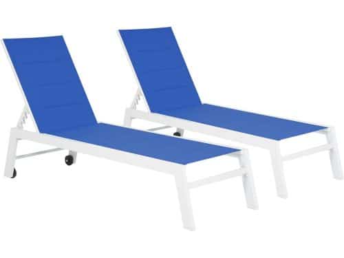 Set van 2 blauwe textilene BARBADOS ligbedden - wit aluminium