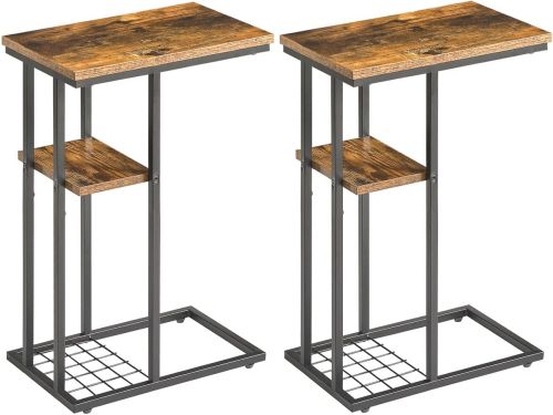 Set van 2 C-vormige bijzettafels met opslag en metalen structuur